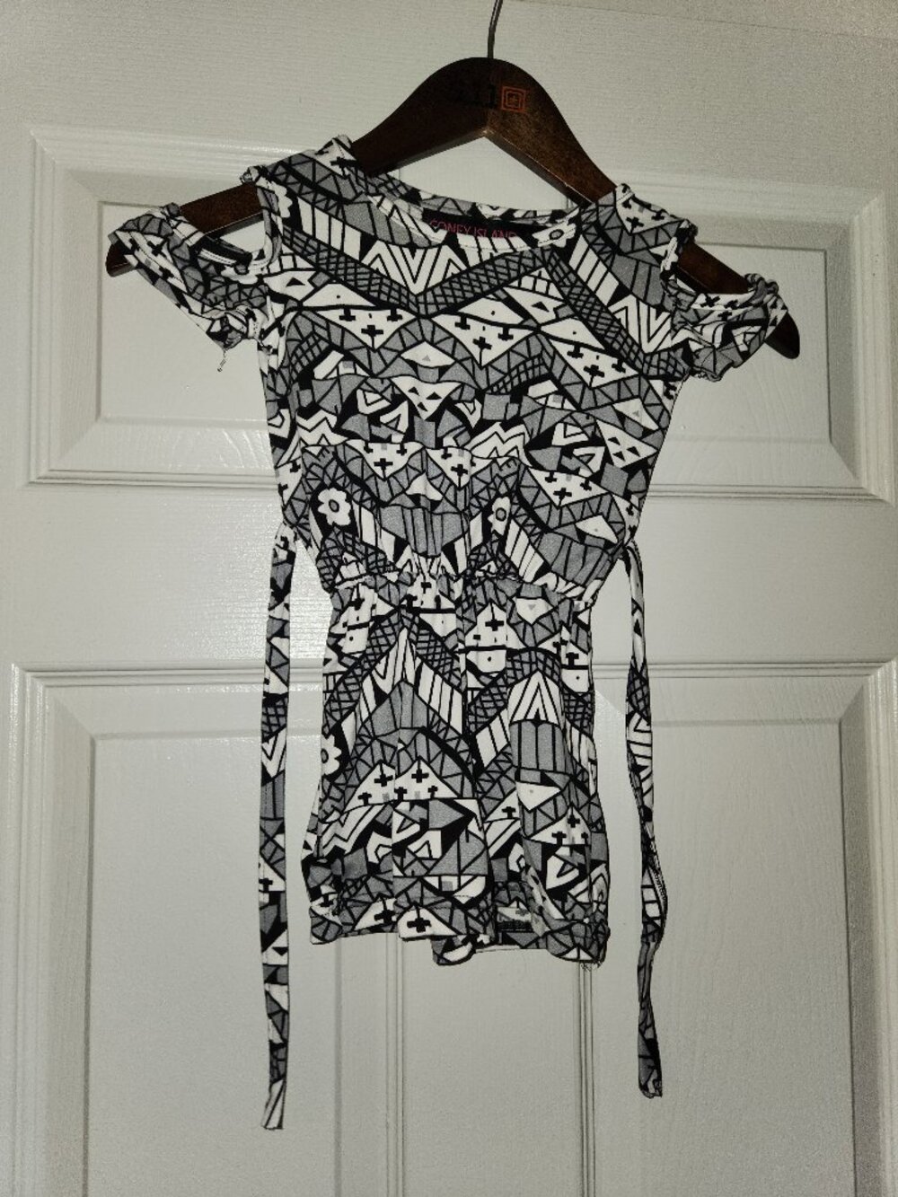 Coney Island Girls Black White Geometric Dress Size 2T Cutout Sleeves